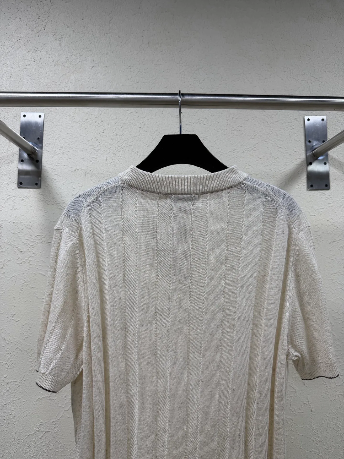 Branello Cuainelli Cotton Linen Blend Ribbed Pit Knit Button Henley Collar Short Sleeve Size: S M L XL